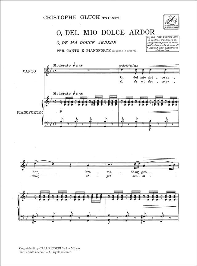 O Del Mio Dolce Ardor - Per Voce E Pianoforte (Soprano/Tenore) - pro zpěv a klavír
